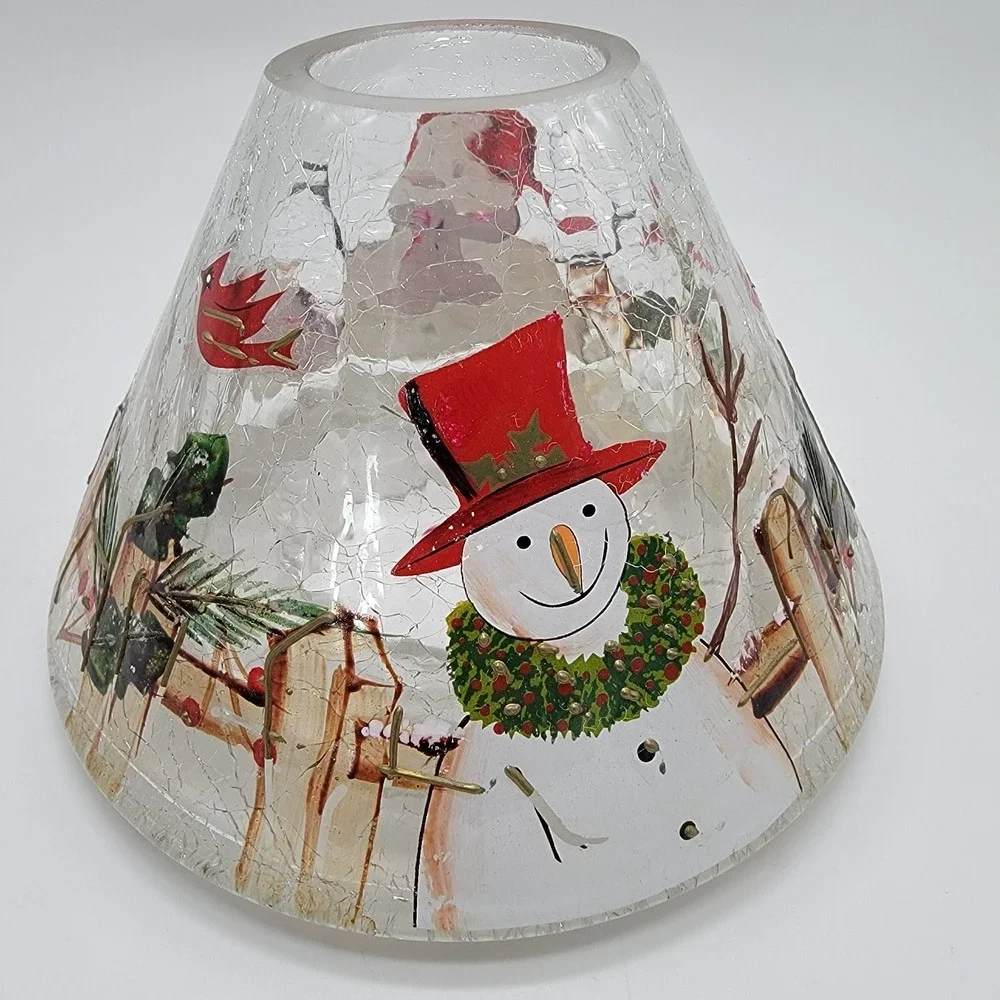 Yankee Candle Crackle Glass Snowmen Cardinals Lamp Shade Topper Christmas